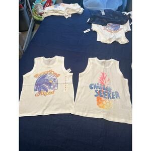 NWT Lot of 2 Girl's Old Navy Summer Tank Tops White with Graphic Print Size M(8)
